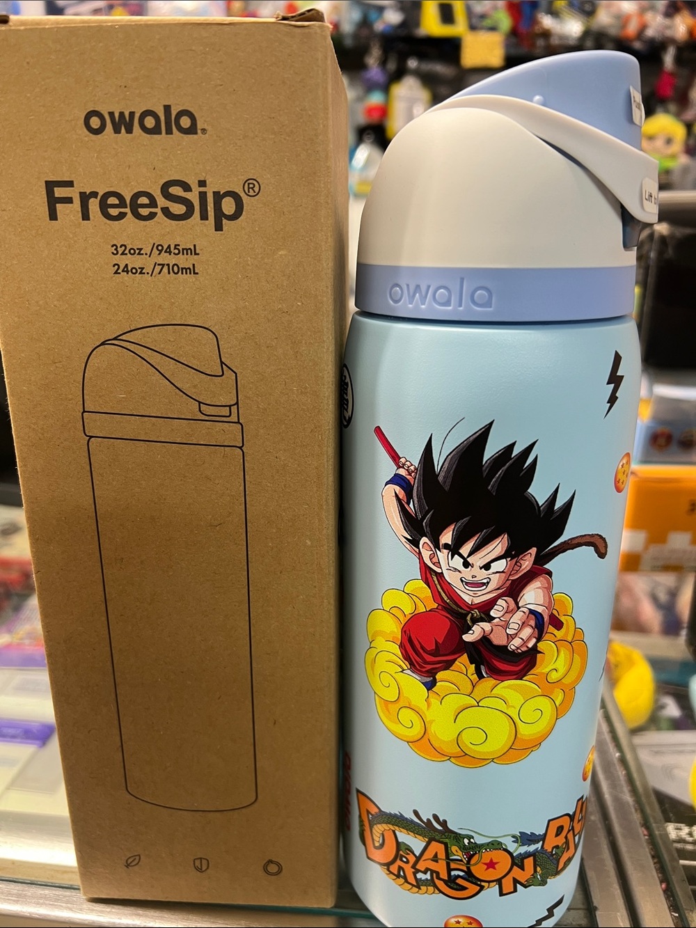 Kids FreeSip Water Bottle - Light Blue with Dragon Ball Design
